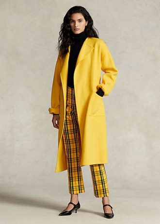 Żółte damskie płaszcze kopertowe Ralph Lauren z mieszanki wełny i podwójnej strony