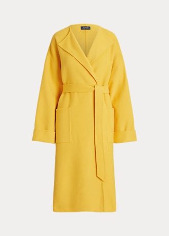 Żółte damskie płaszcze kopertowe Ralph Lauren z mieszanki wełny i podwójnej strony