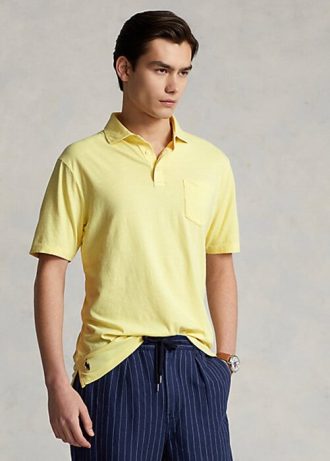 Żółte męskie koszulki polo Ralph Lauren Classic Fit z bawełny i lnu