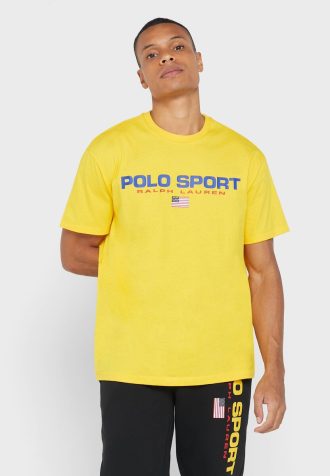 Żółte męskie koszulki z okrągłym dekoltem i logo Ralph Lauren