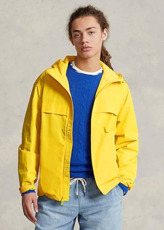 Żółte, wodoodporne kurtki z kapturem dla mężczyzn Ralph Lauren