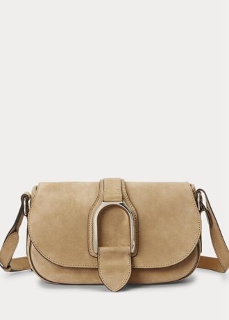 Torebki damskie Ralph Lauren z zamszu cielęcego Welington w kolorze khaki