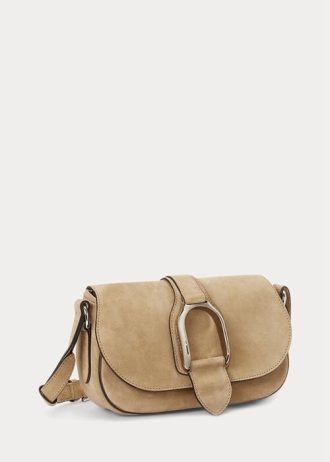 Torebki damskie Ralph Lauren z zamszu cielęcego Welington w kolorze khaki
