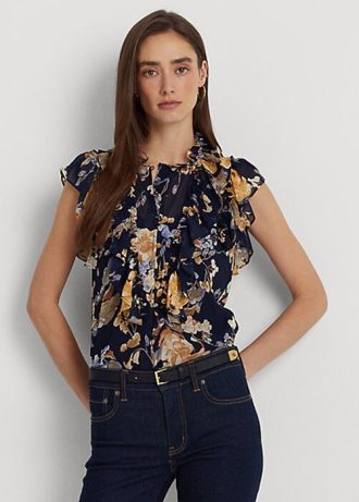 Wielokolorowe damskie koszule bez rękawów z kwiatowym wzorem Georgette marki Ralph Lauren