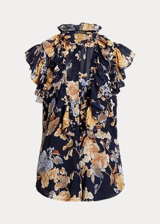 Wielokolorowe damskie koszule bez rękawów z kwiatowym wzorem Georgette marki Ralph Lauren