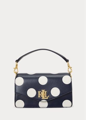 Wyrafinowana granatowo-waniliowa damska torebka typu crossbody Ralph Lauren w groszki, mała Tayler Wyrafinowana granatowo-waniliowa damska torebka typu crossbody Ralph Lauren w groszki, mała Tayler