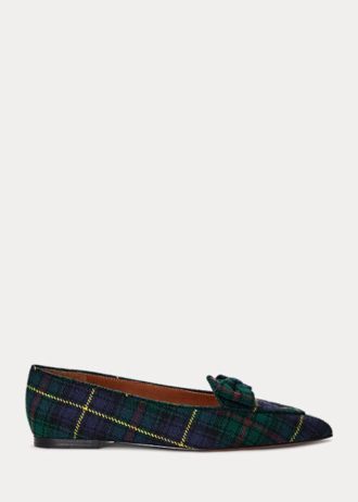 Zielone damskie mokasyny Ralph Lauren Ashtyn Plaid z wełny ze szpiczastym czubkiem