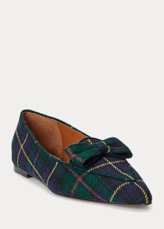 Zielone damskie mokasyny Ralph Lauren Ashtyn Plaid z wełny ze szpiczastym czubkiem