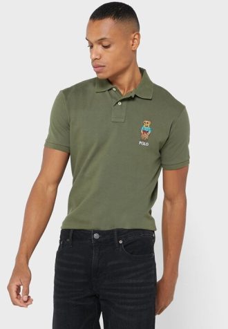 Zielone męskie koszulki polo Ralph Lauren Custom Slim Fit