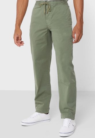 Zielone męskie spodnie chinosy Ralph Lauren ze ściągaczem i luźnym krojem