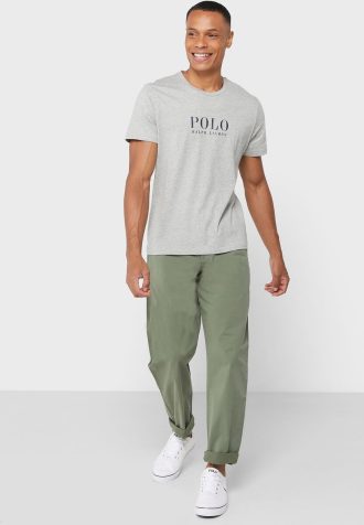Zielone męskie spodnie chinosy Ralph Lauren ze ściągaczem i luźnym krojem