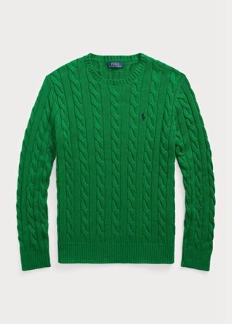 Zielony męski sweter Ralph Lauren z bawełny w splot kablowy