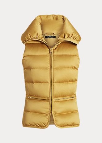 Złota damska satynowa pikowana kamizelka puchowa Ralph Lauren